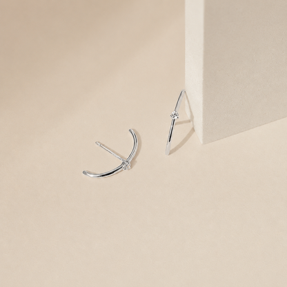 Silver earrings on a beige background