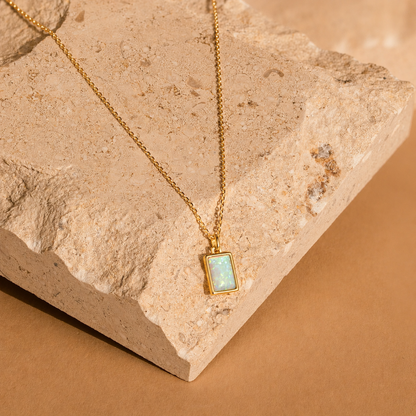 White Opal Rectangle Necklace
