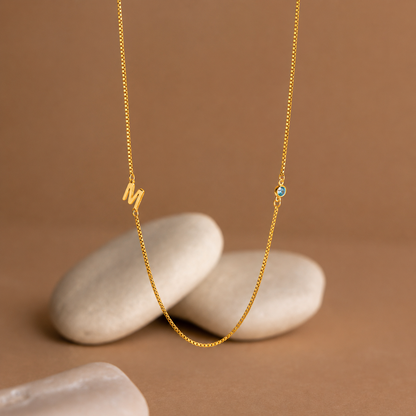 Birthstone Initial Necklace
