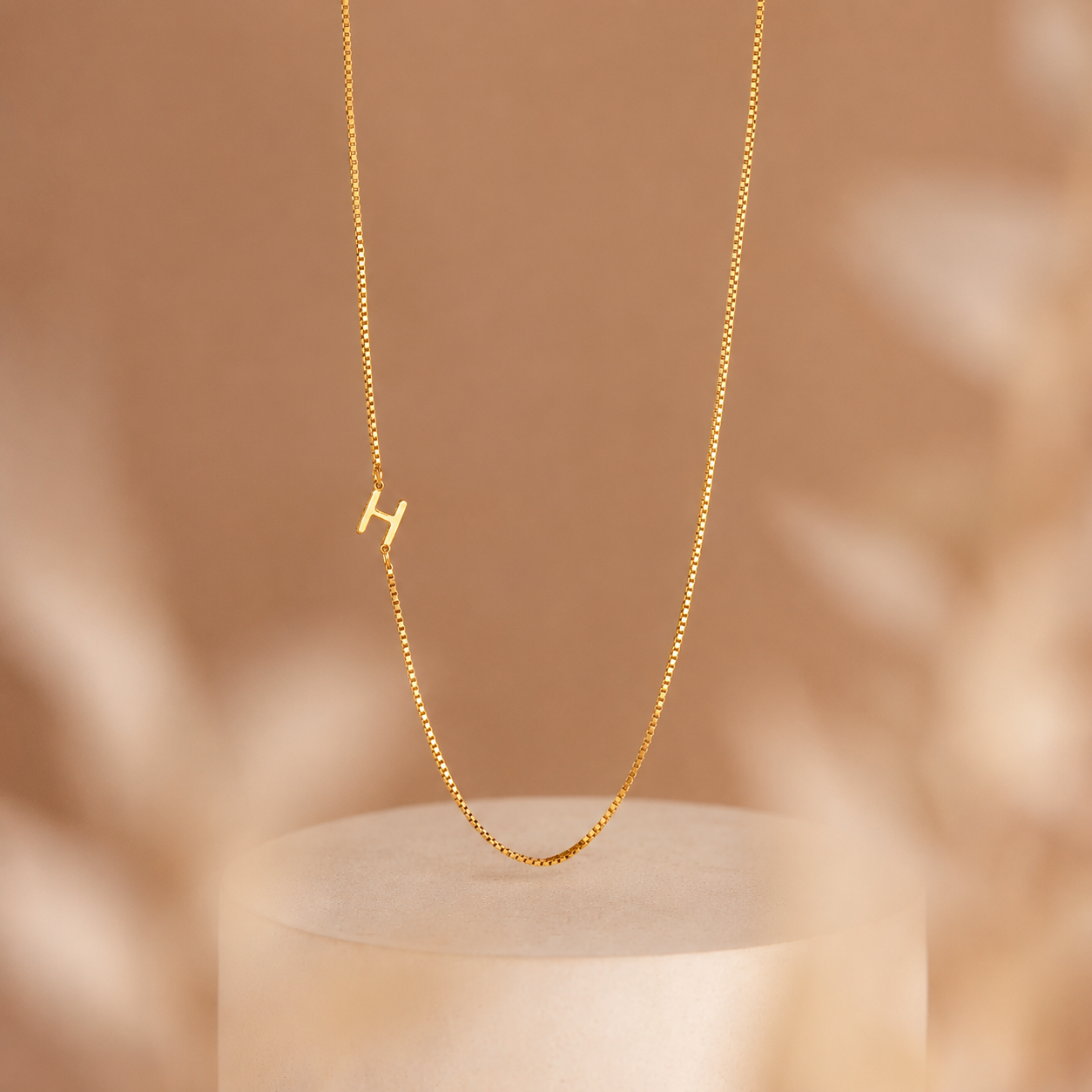 Sideways Initial Necklace In Box Chain