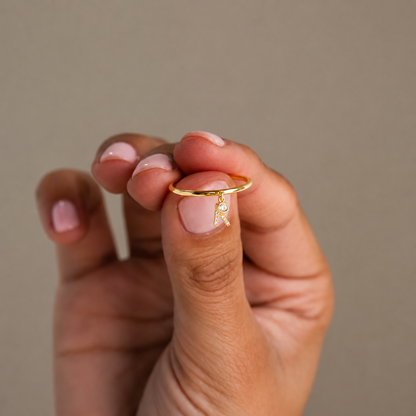Pave Initial Birthstone Drop Ring