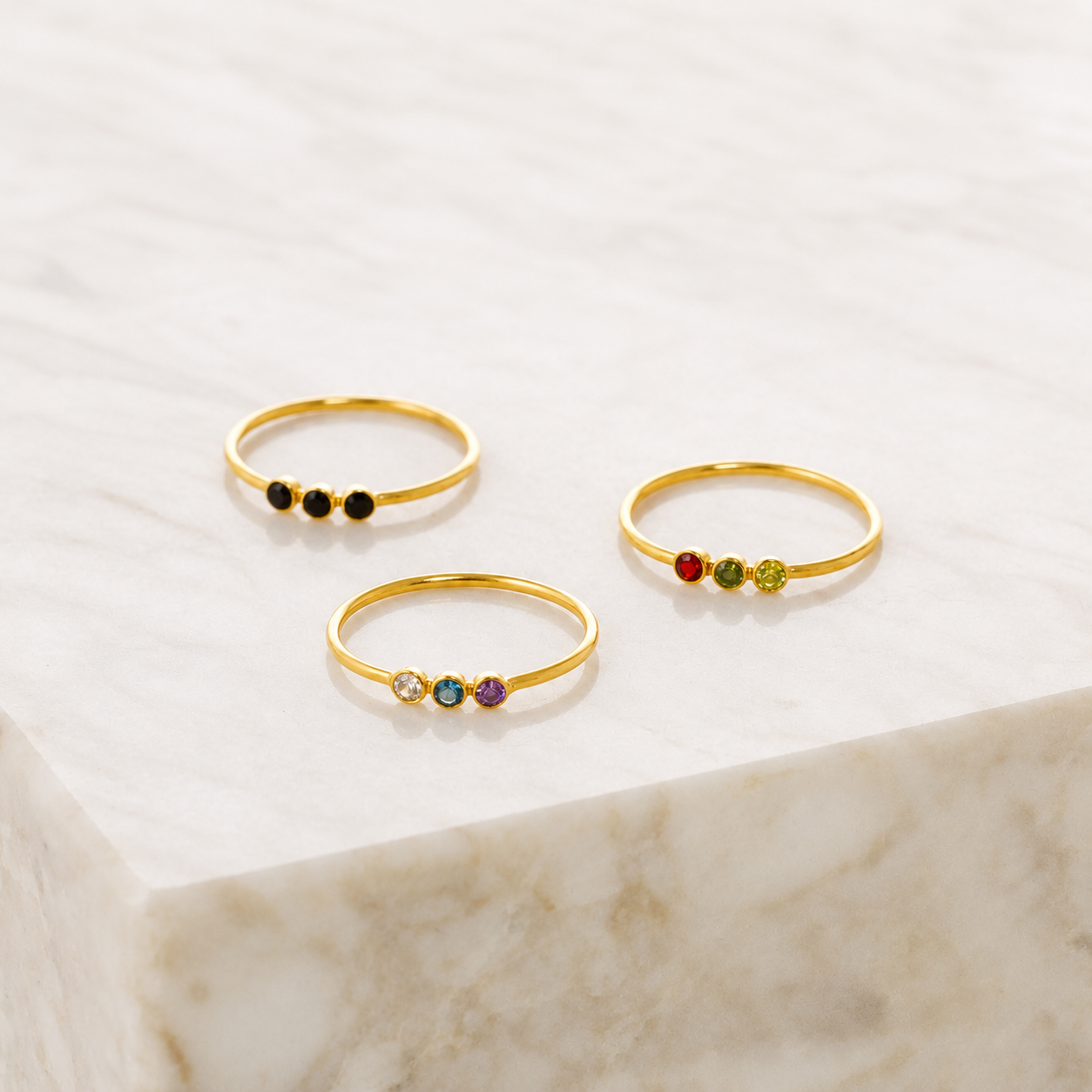 The Tiny Triple Stone Birthstone Ring