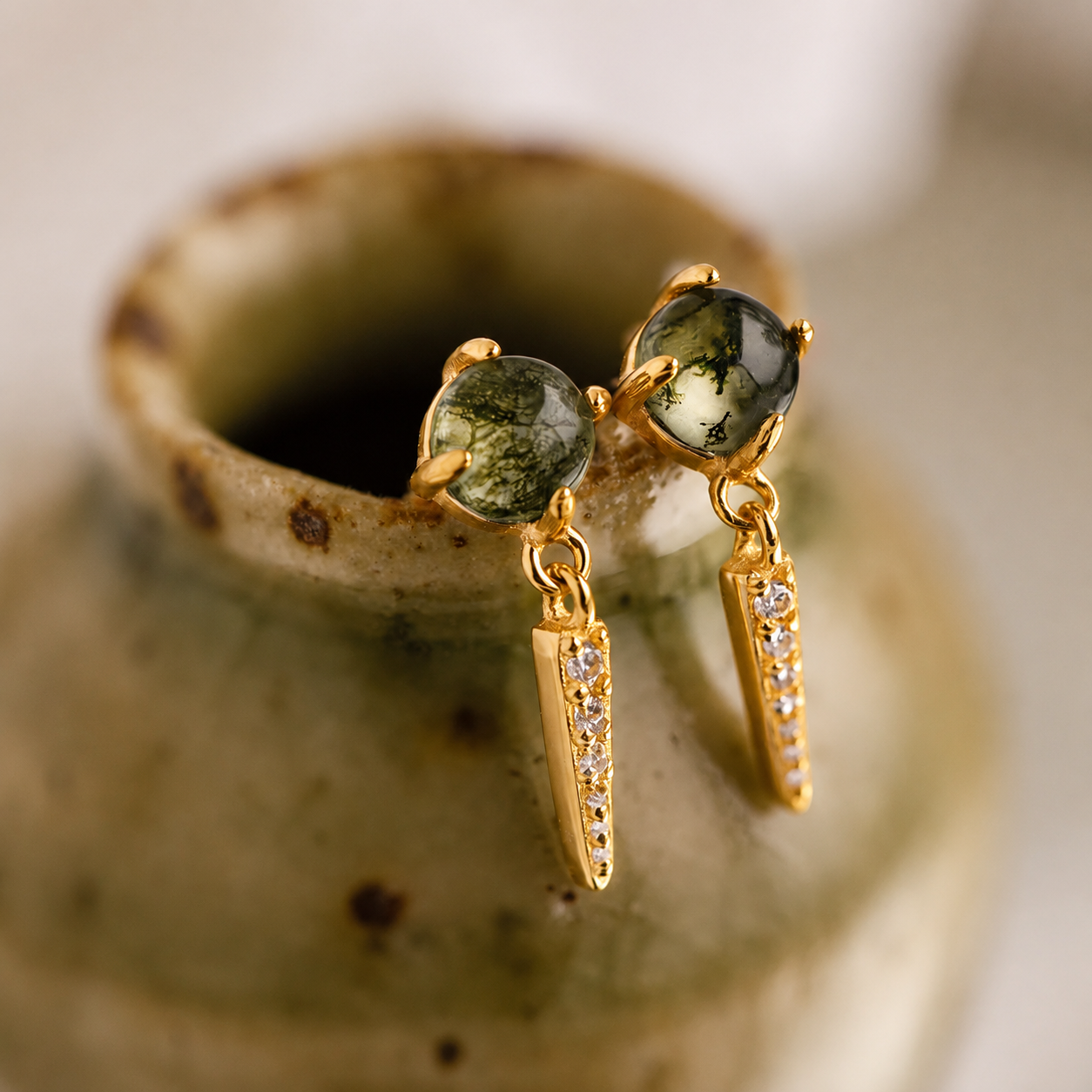 Agate Diamond Drop Earrings