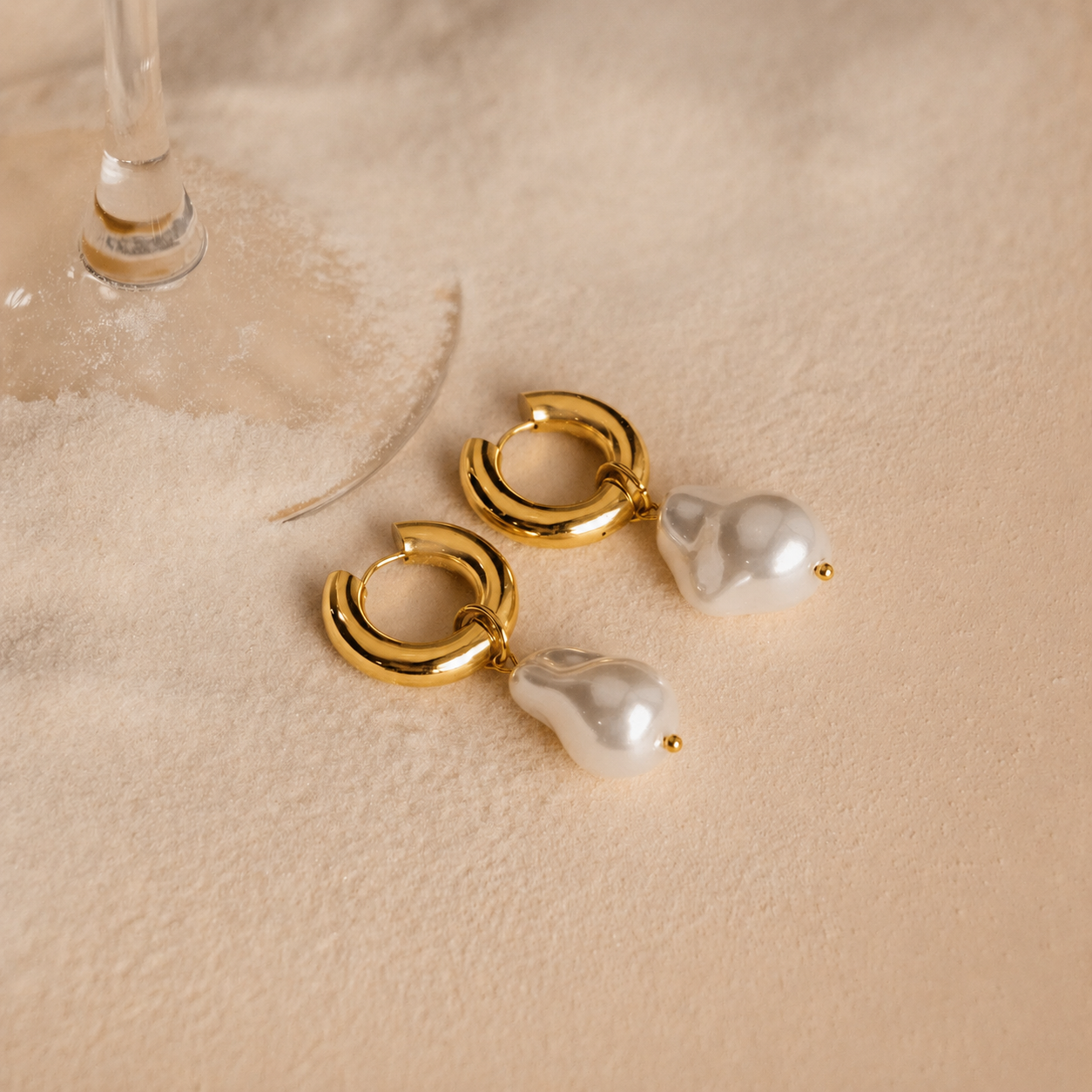Baroque Pearl Drop Hoop Earrings