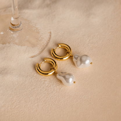 Baroque Pearl Drop Hoop Earrings