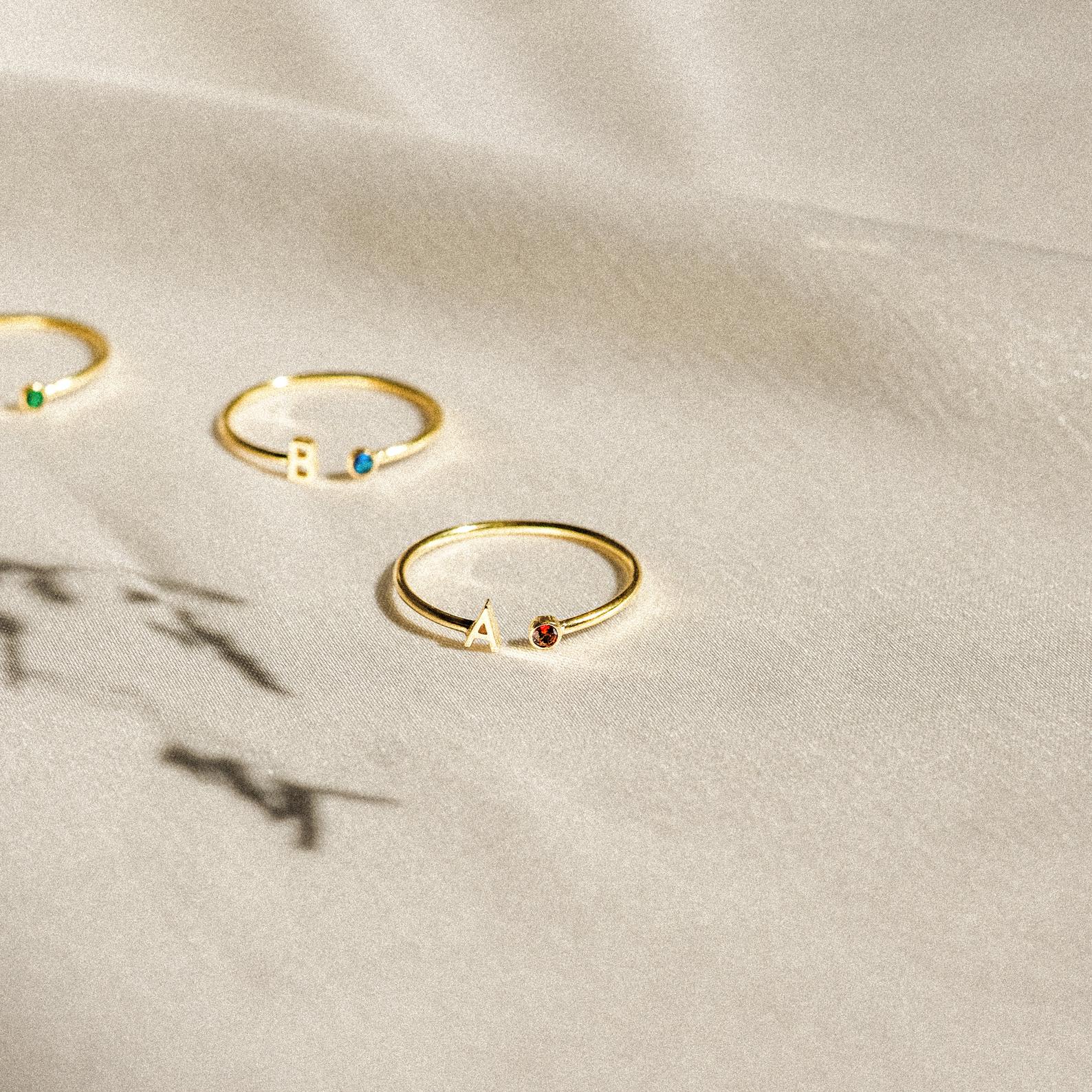 Modern Initial Birthstone Ring: Personalized Sparkle Rose Gold