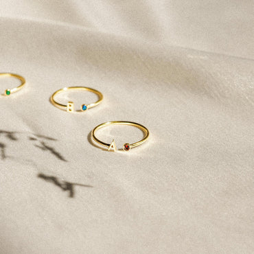 Modern Initial Birthstone Ring: Personalized Sparkle Rose Gold
