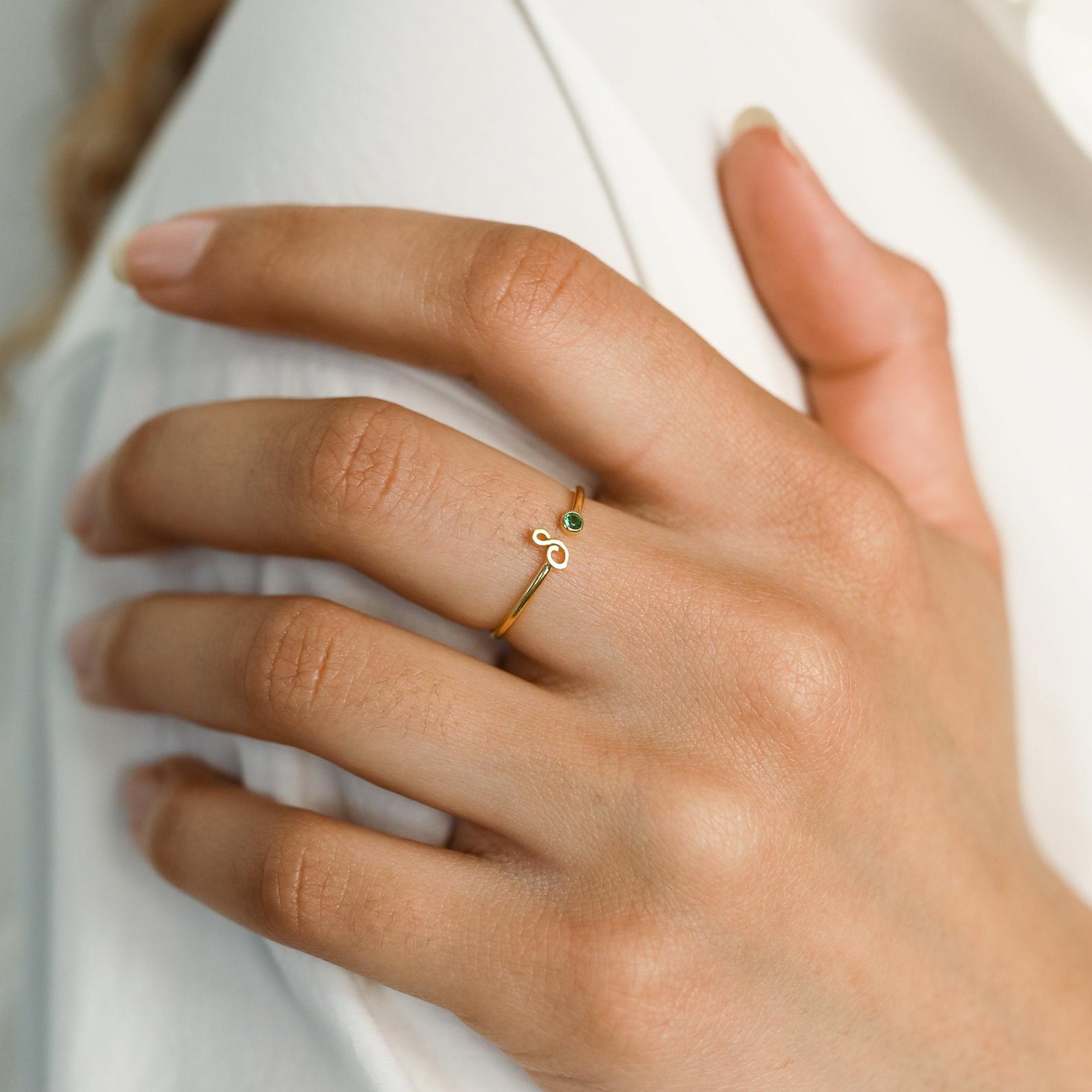 Venice Initial Birthstone Ring Rose Gold