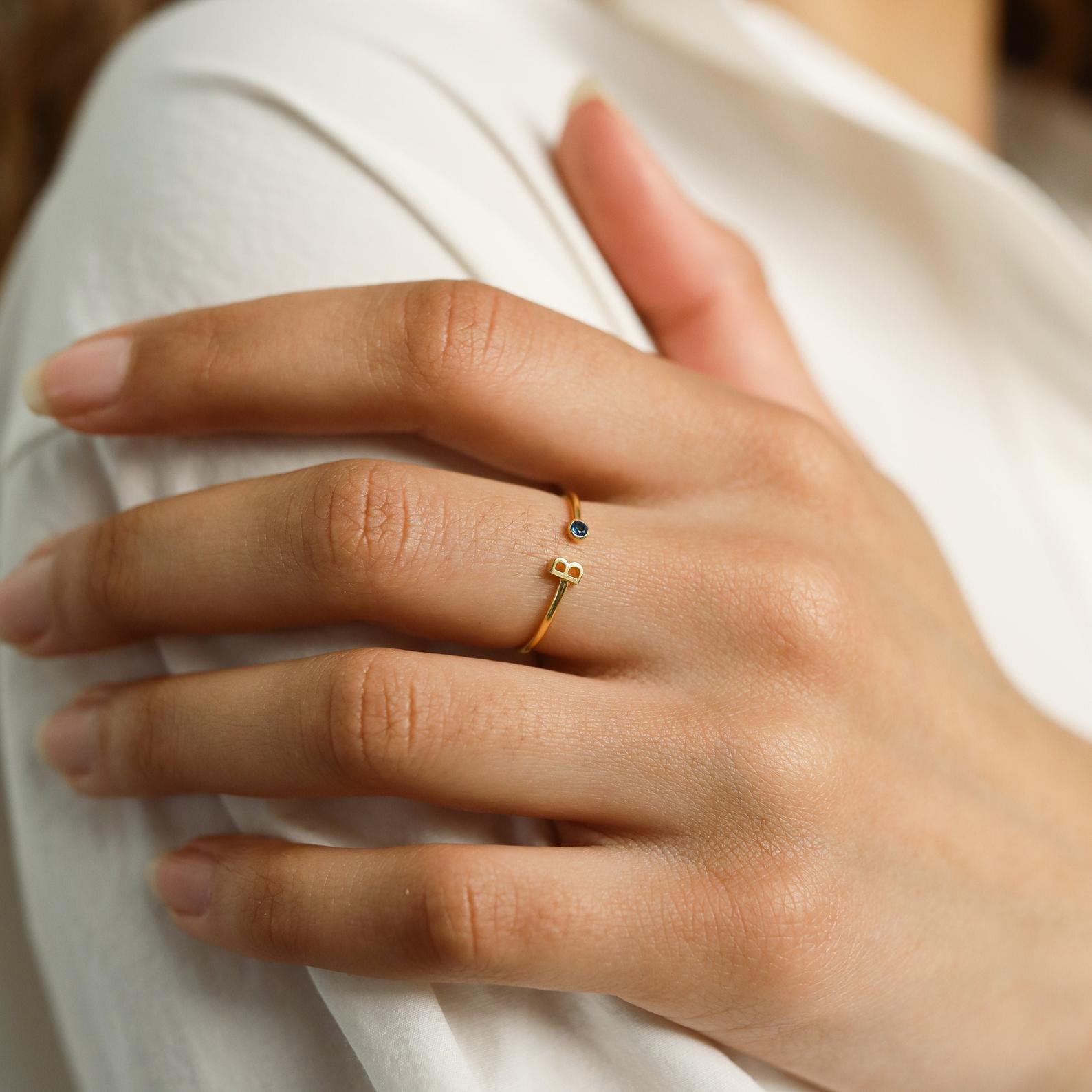 Modern Initial Birthstone Ring: Personalized Sparkle