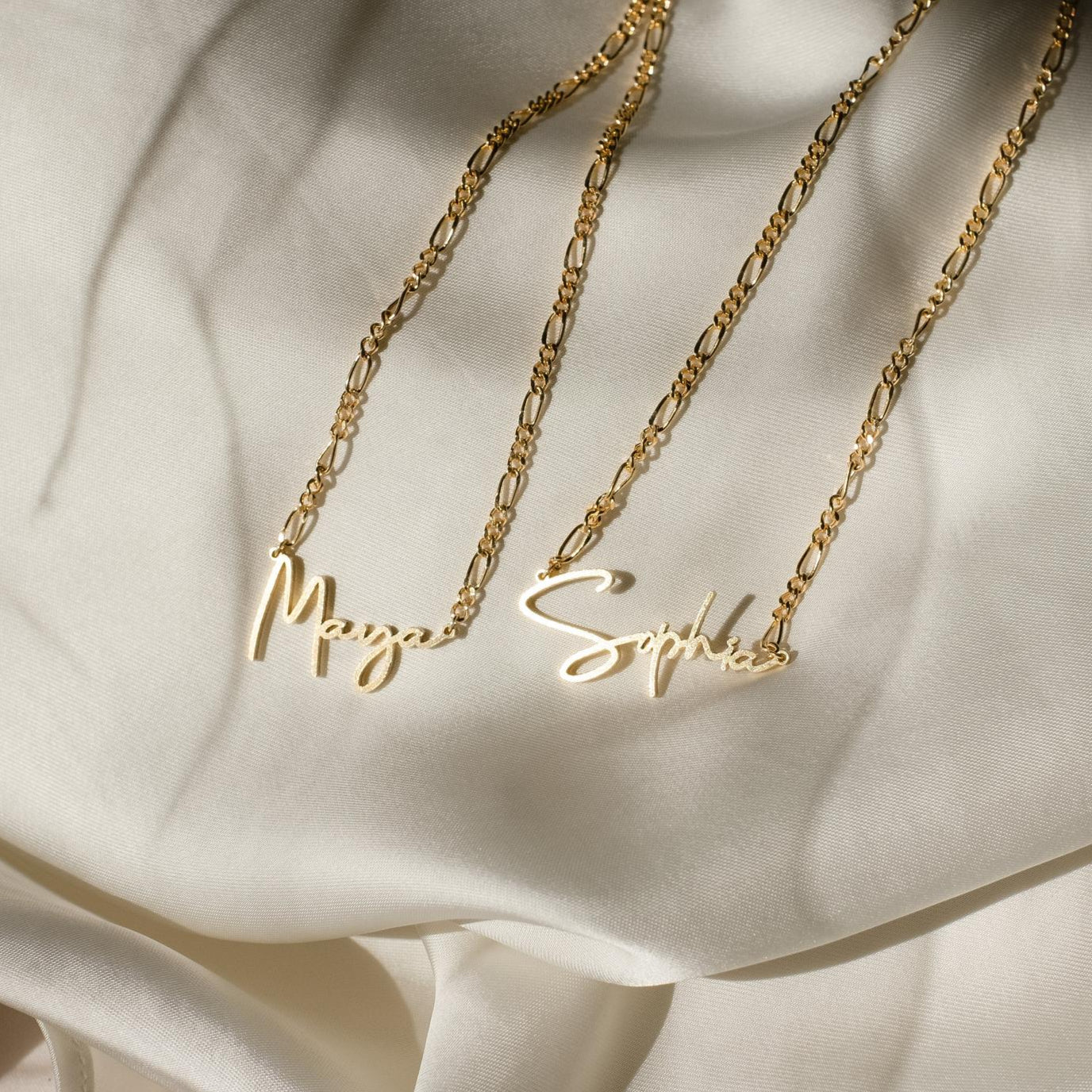 Make a Statement with the Carrie Name Necklace in Figaro Chain