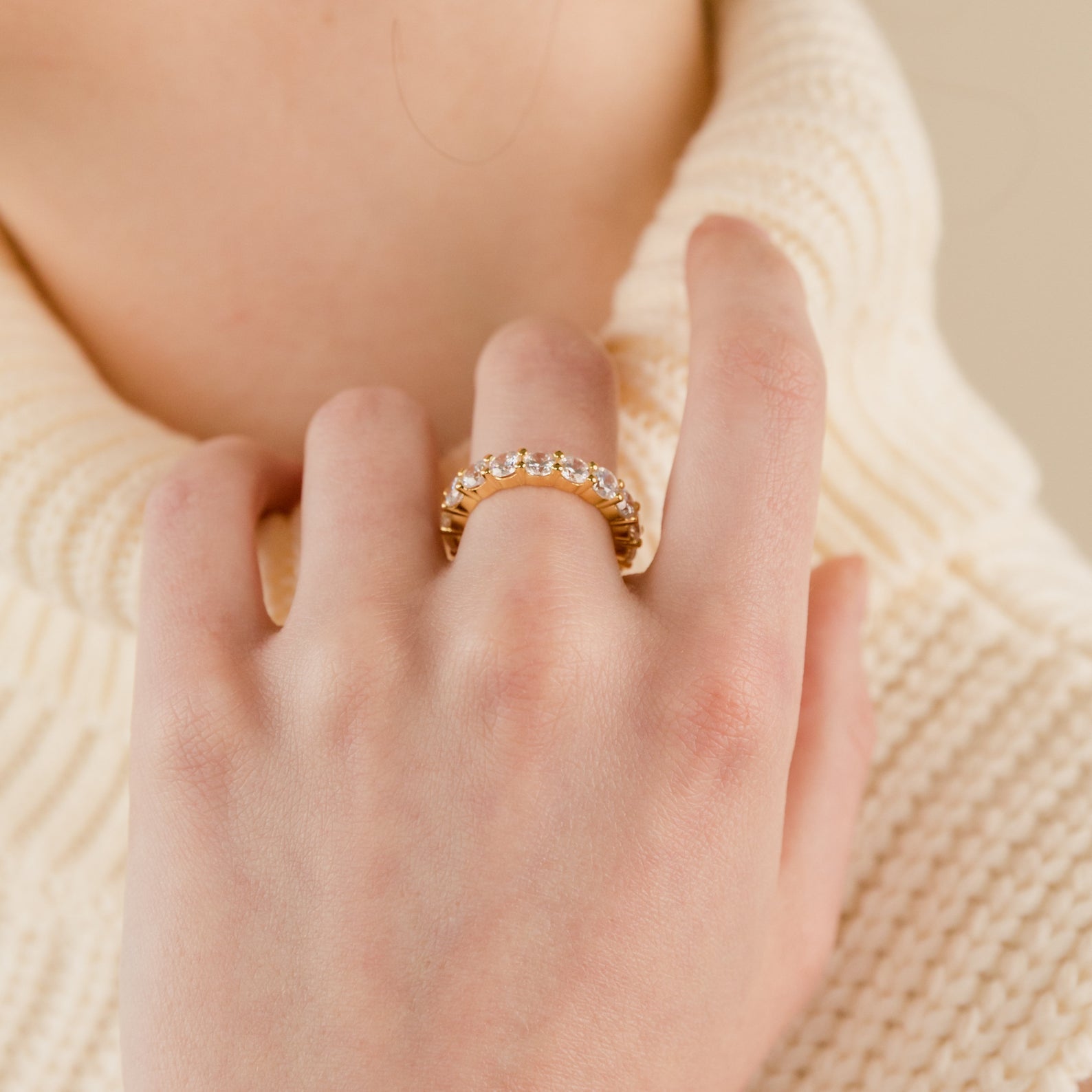 Christy Ring - 18K Gold Plated Sterling Silver Eternity Band with CZ Diamonds
