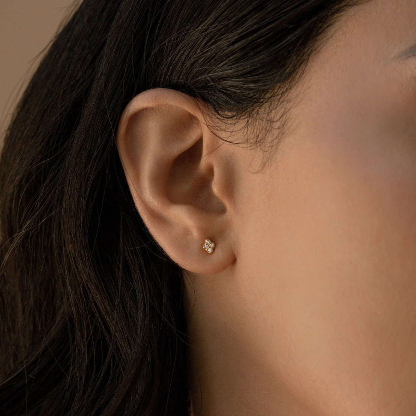 Avery Pavé Diamond Stud Earrings, featuring sparkling CZ diamonds on sterling silver or 18K gold, showcasing timeless elegance and sophistication
