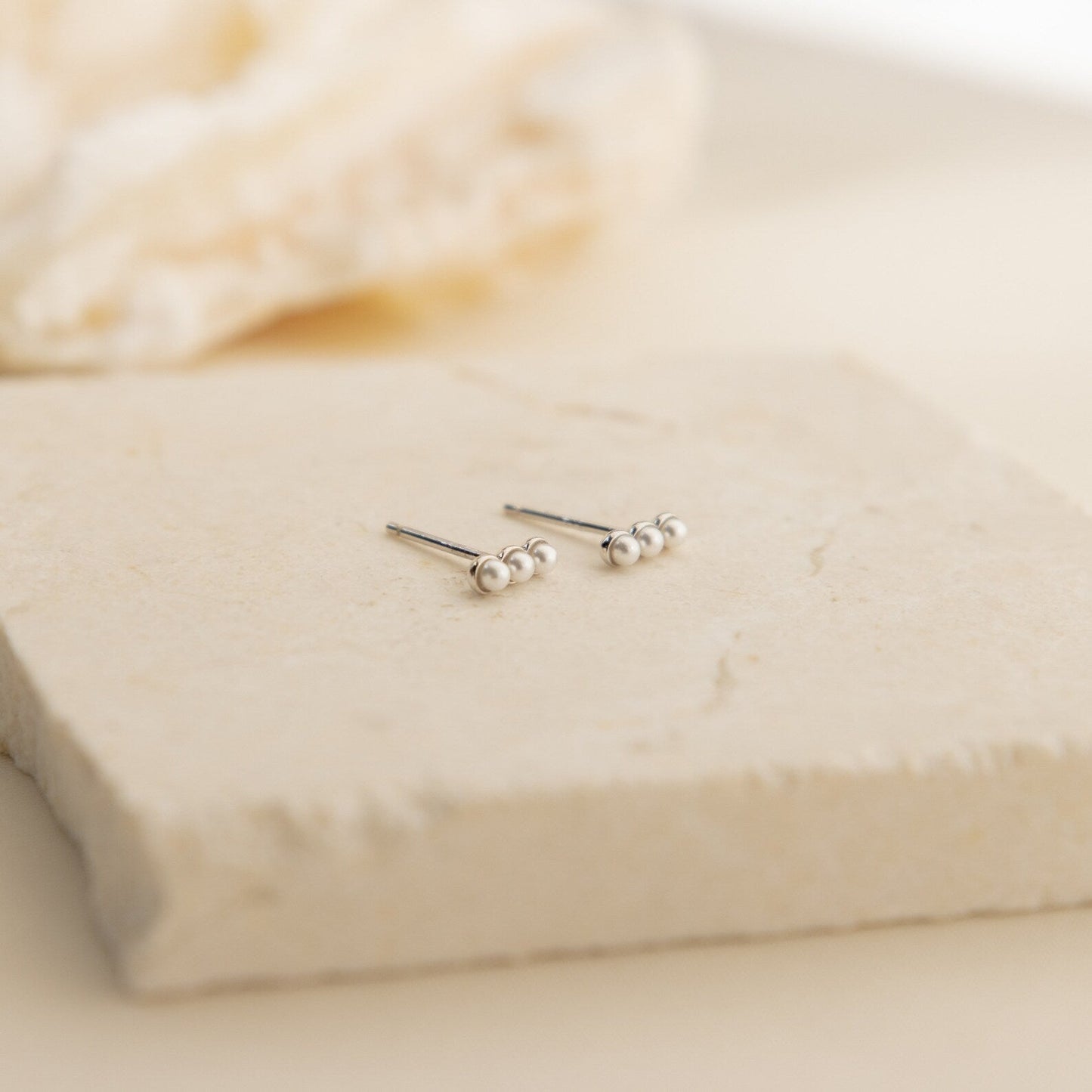 Tiny Pearl Bar Studs Sterling Silver