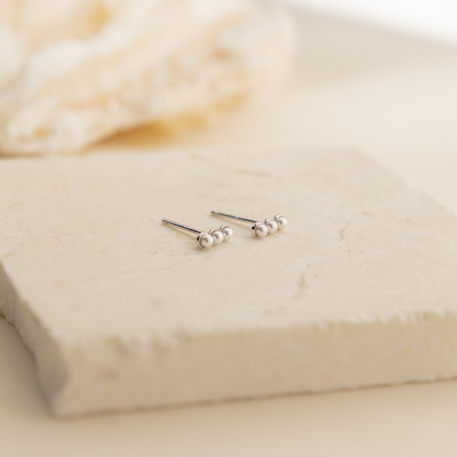 Tiny Pearl Bar Studs Sterling Silver