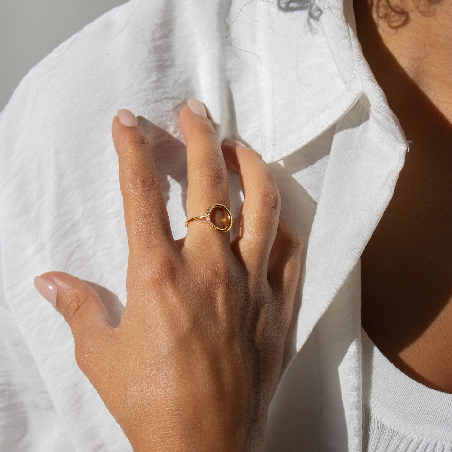 Radiant Simplicity: The Pave Open Circle Ring 18K Gold
