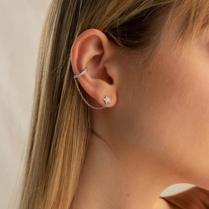 Star Pave Chain Ear Cuffs Sterling Silver