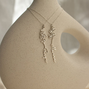 Flower Name Necklace Sterling Silver