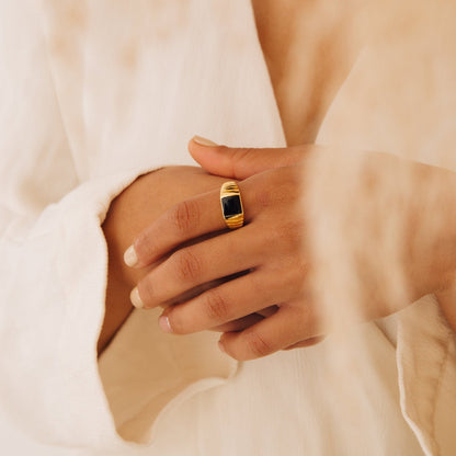 Unisex Black Enamel Signet Ring