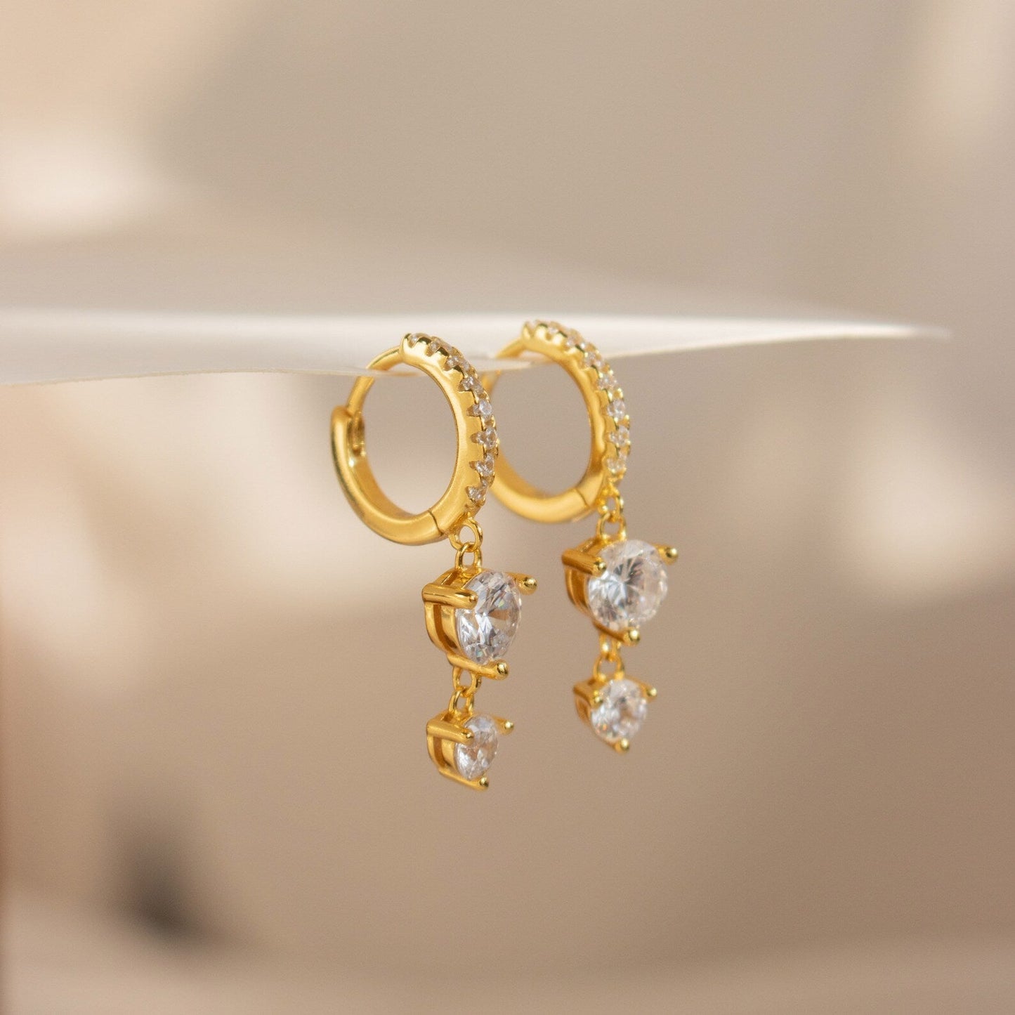 Sparkle and Sophistication: Caroline Pave Drop Huggie Hoops 18K Gold