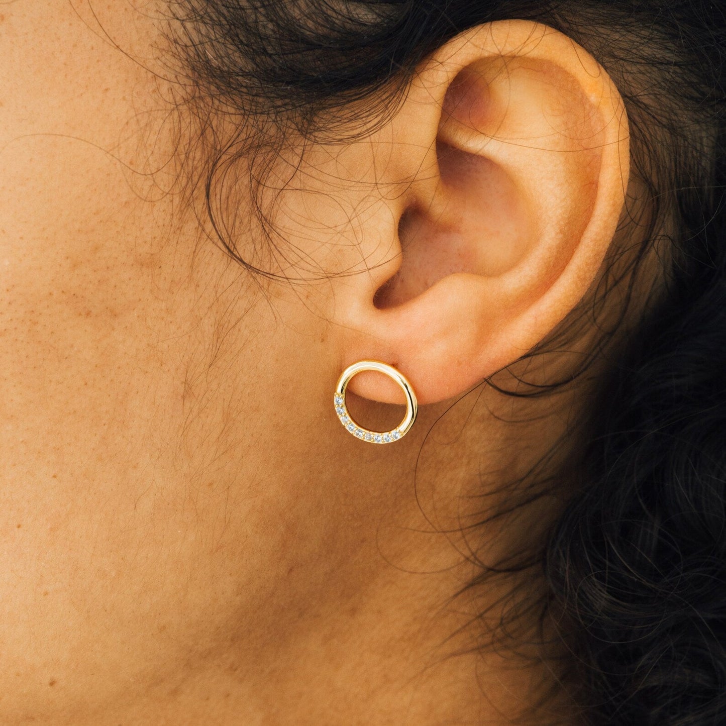 Pave Circle Diamond Studs Sterling Silver