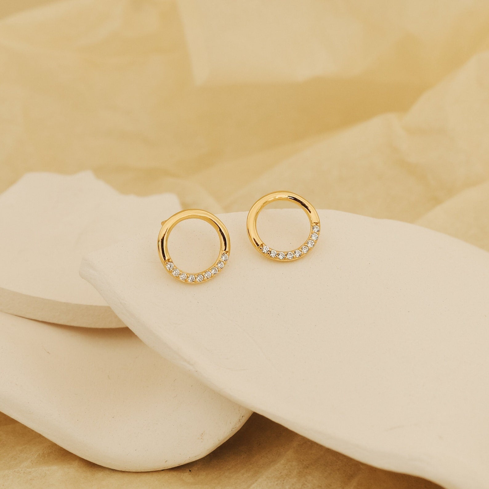 Pave Circle Diamond Studs 18K Gold