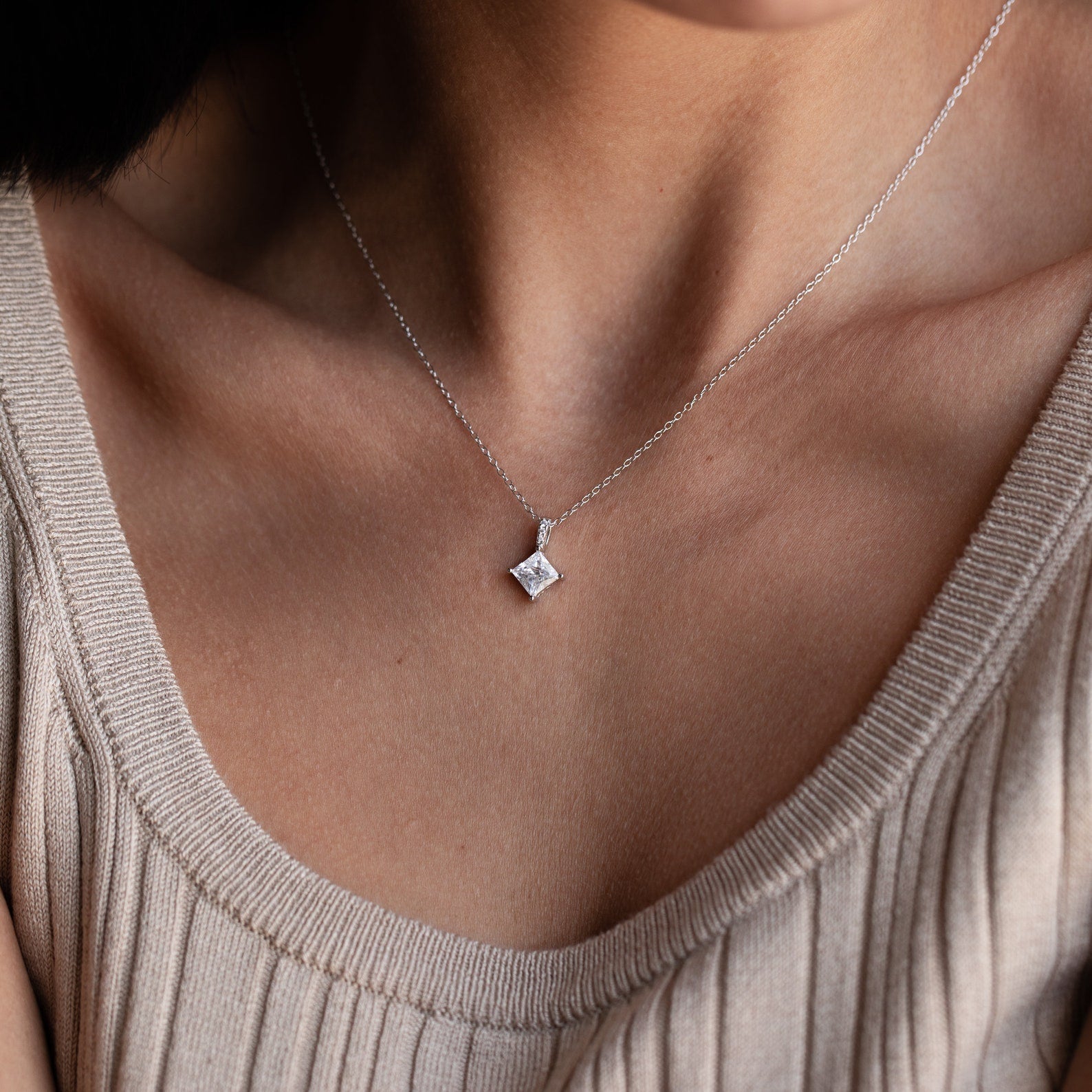 Timeless Elegance: Princess Cut CZ Diamond Pendant Sterling Silver
