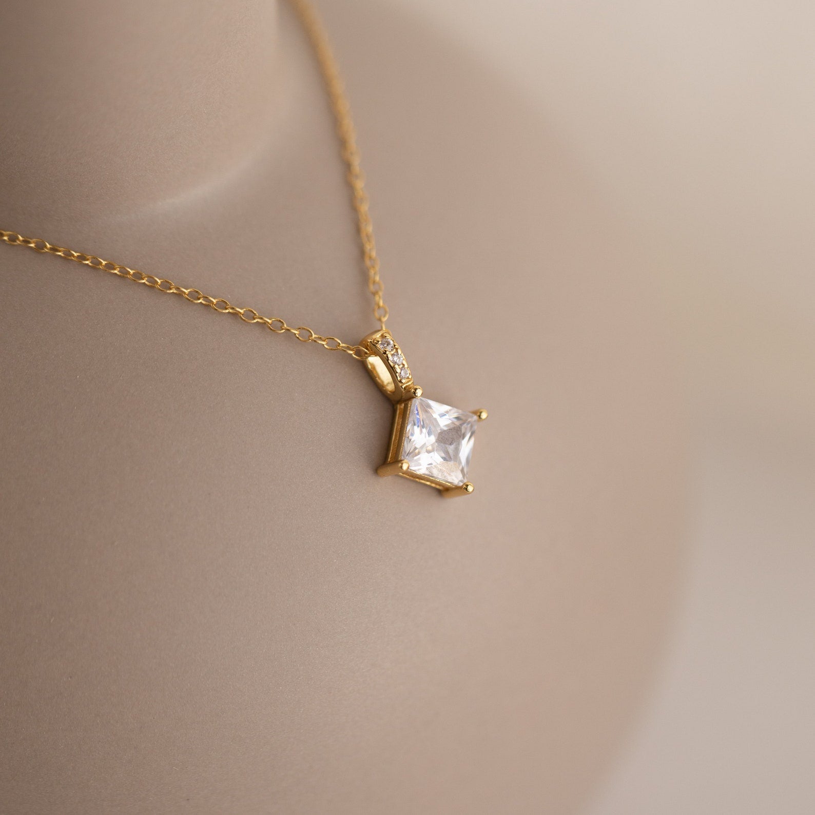 Timeless Elegance: Princess Cut CZ Diamond Pendant 18K Gold