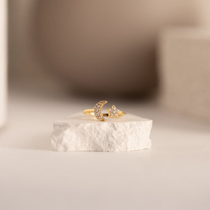 Celestial Harmony: The Pave Star and Moon Ring