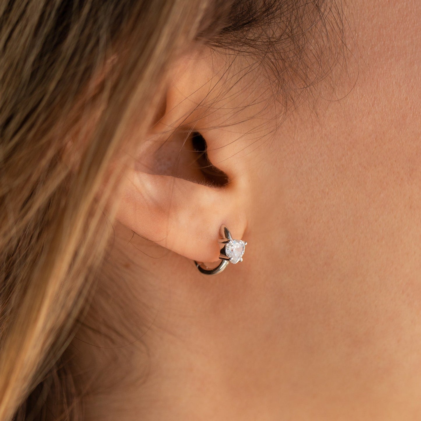Diamond Heart Huggies Sterling Silver