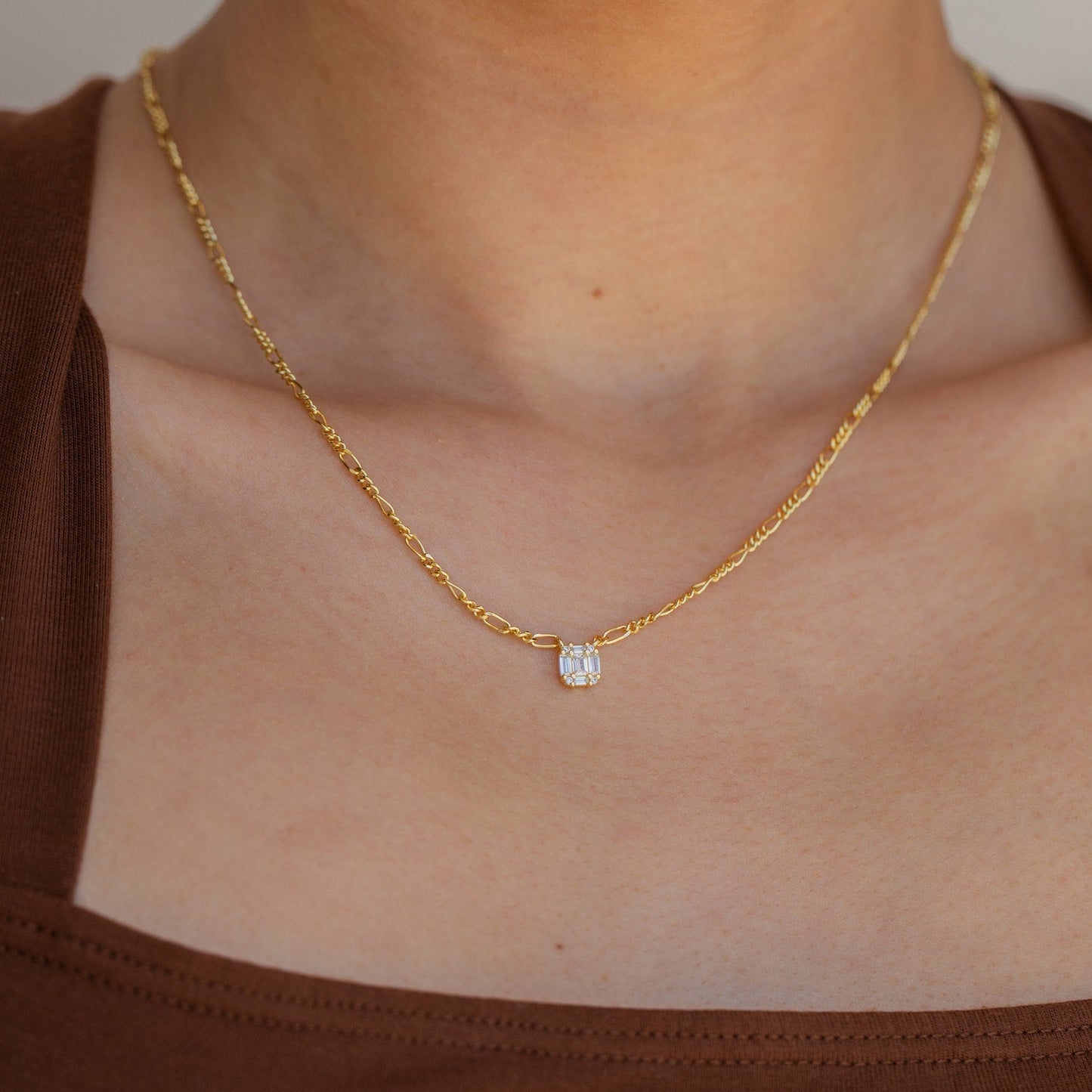 Square Diamond Figaro Necklace 18K Gold