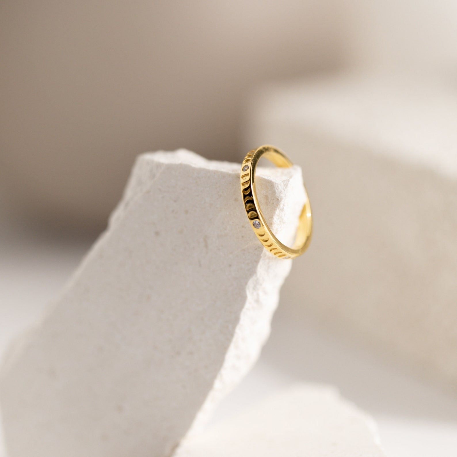 Celestial Harmony: Phases of the Moon CZ Diamond Ring