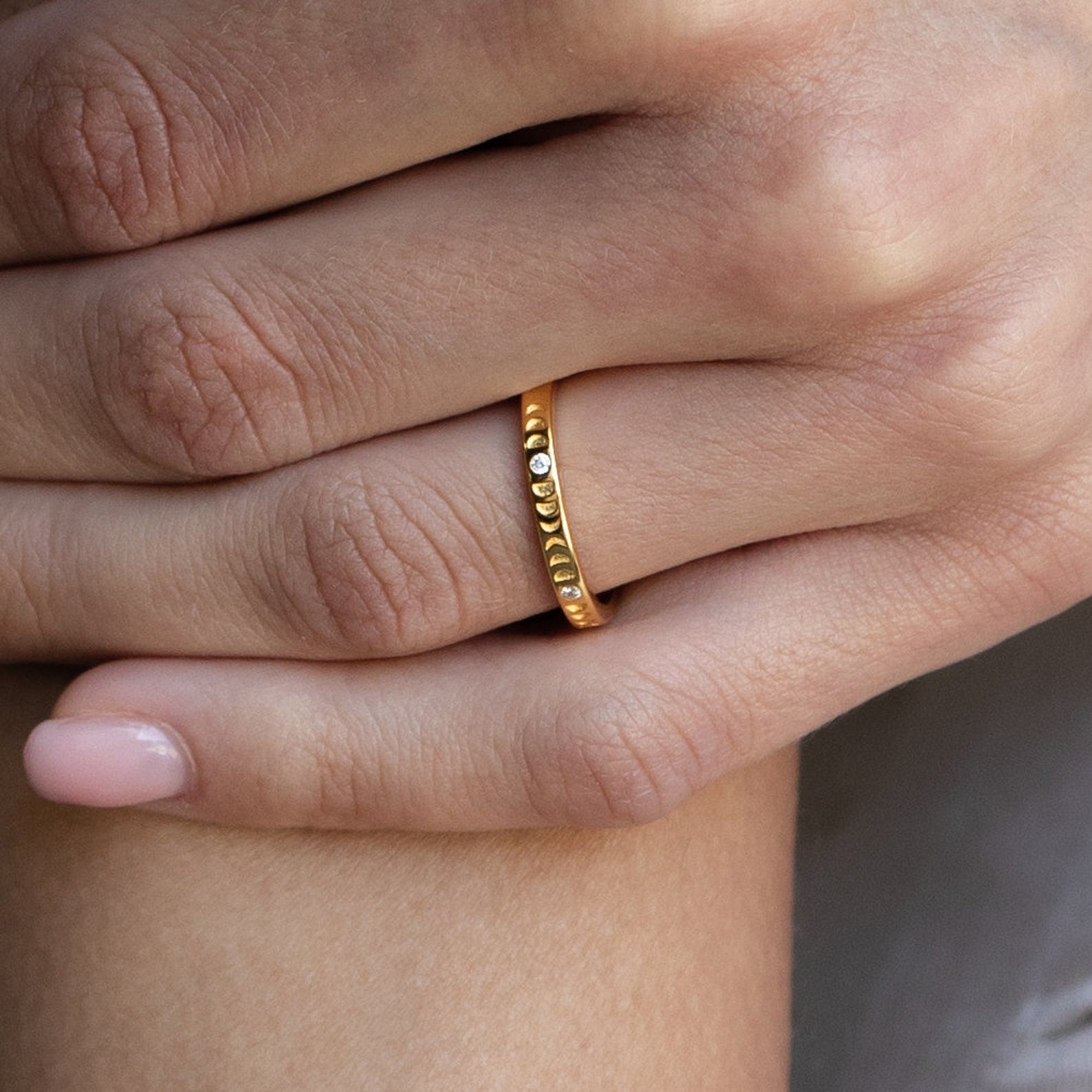 Celestial Harmony: Phases of the Moon CZ Diamond Ring