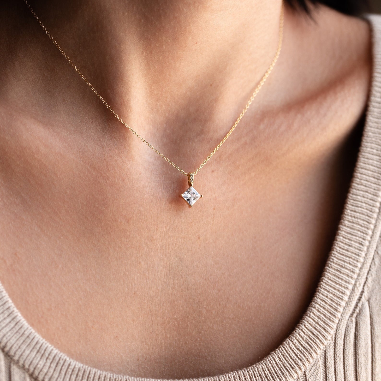 Timeless Elegance: Princess Cut CZ Diamond Pendant