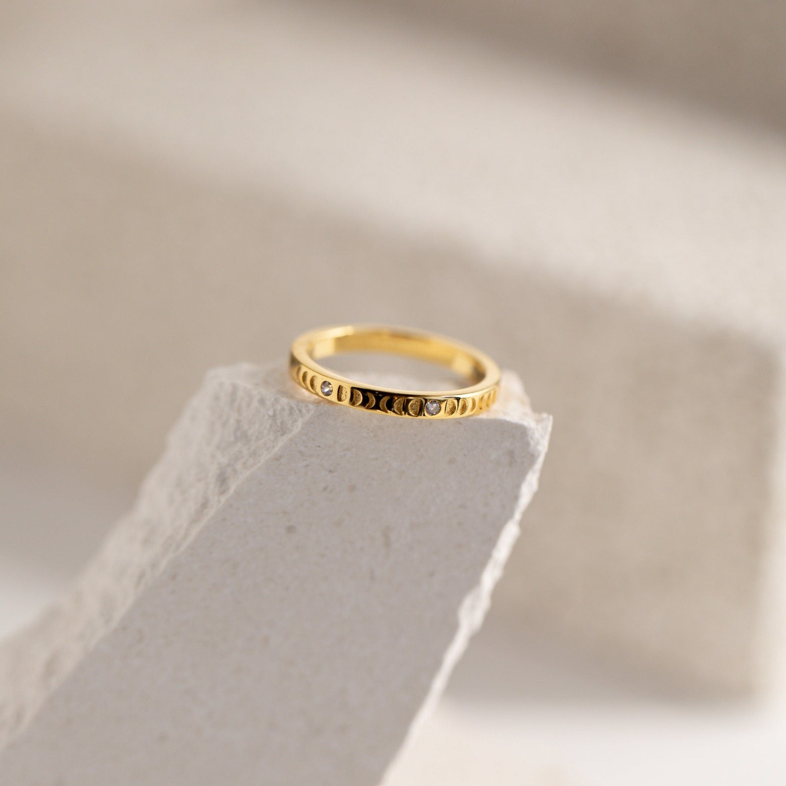 Celestial Harmony: Phases of the Moon CZ Diamond Ring