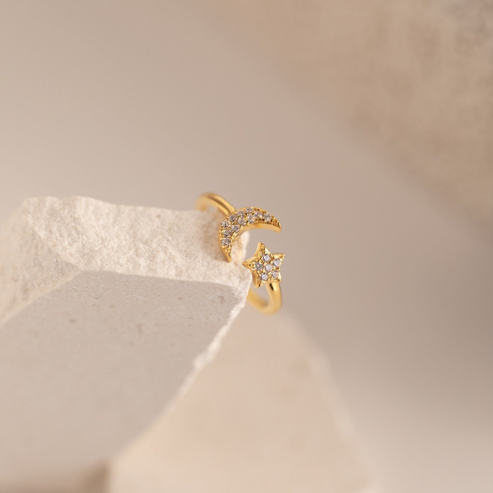 Celestial Harmony: The Pave Star and Moon Ring
