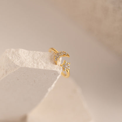 Celestial Harmony: The Pave Star and Moon Ring