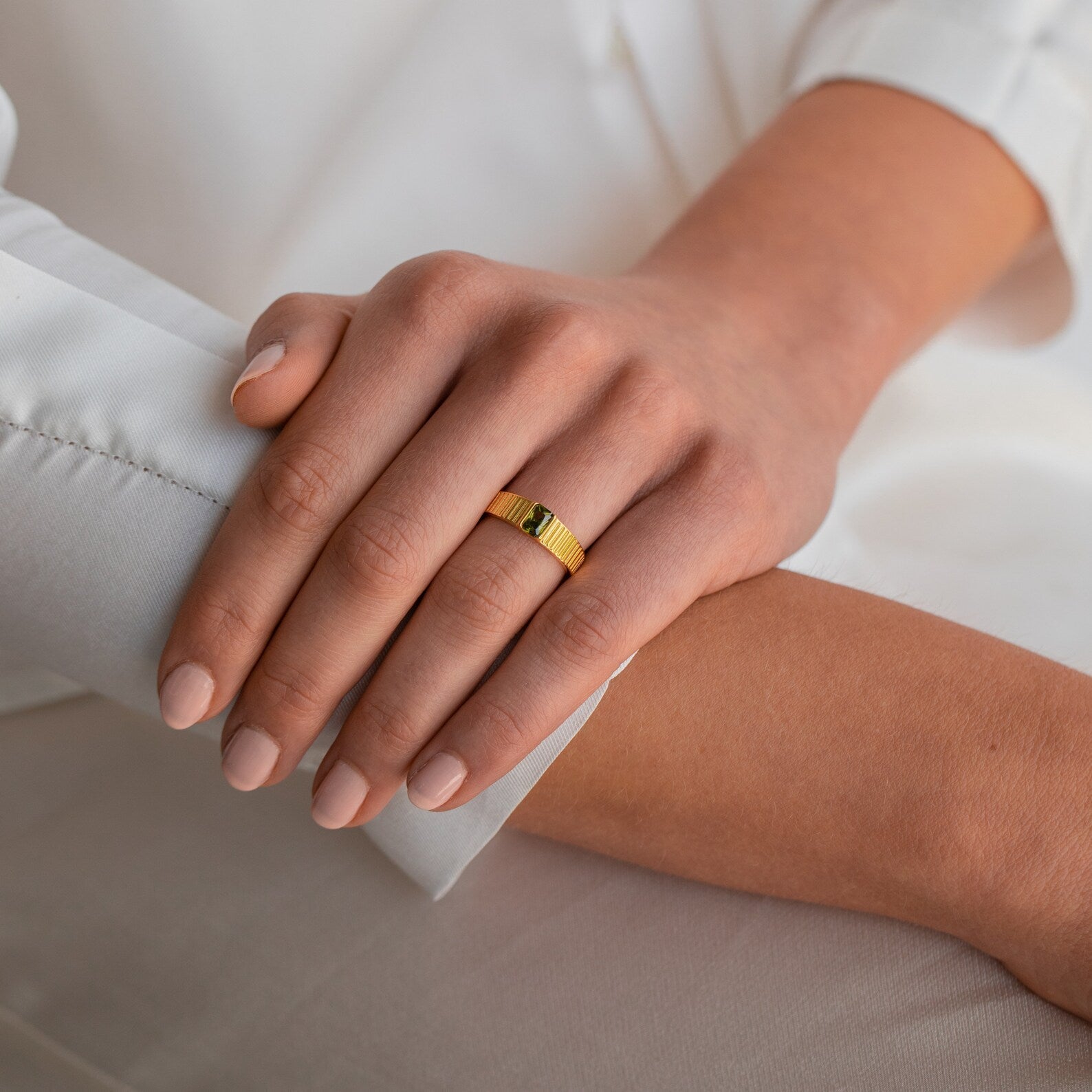 Gilded Oasis: The Olive Peridot Signet Ring