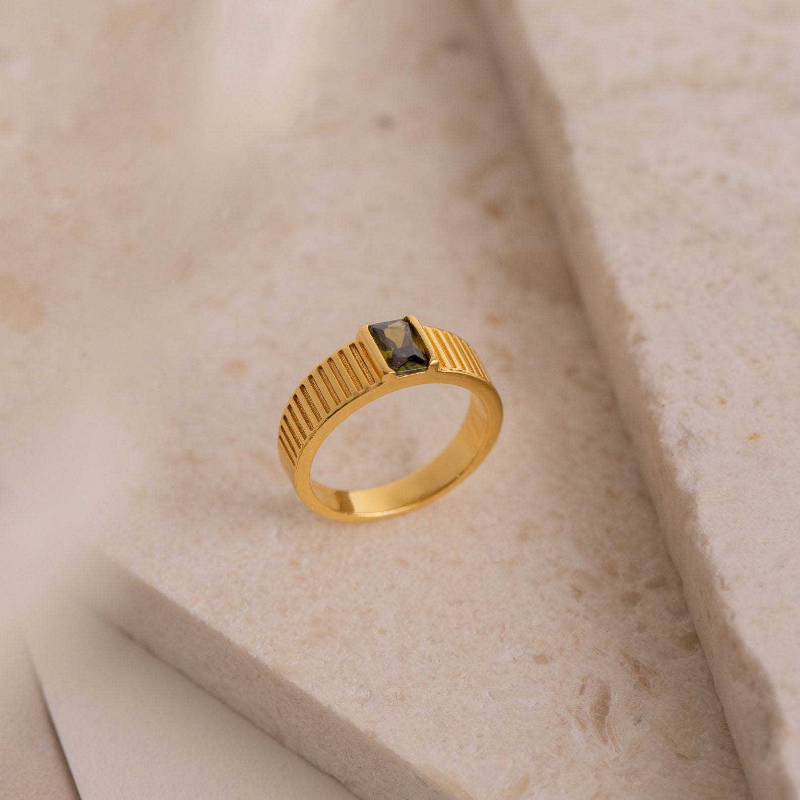 Gilded Oasis: The Olive Peridot Signet Ring