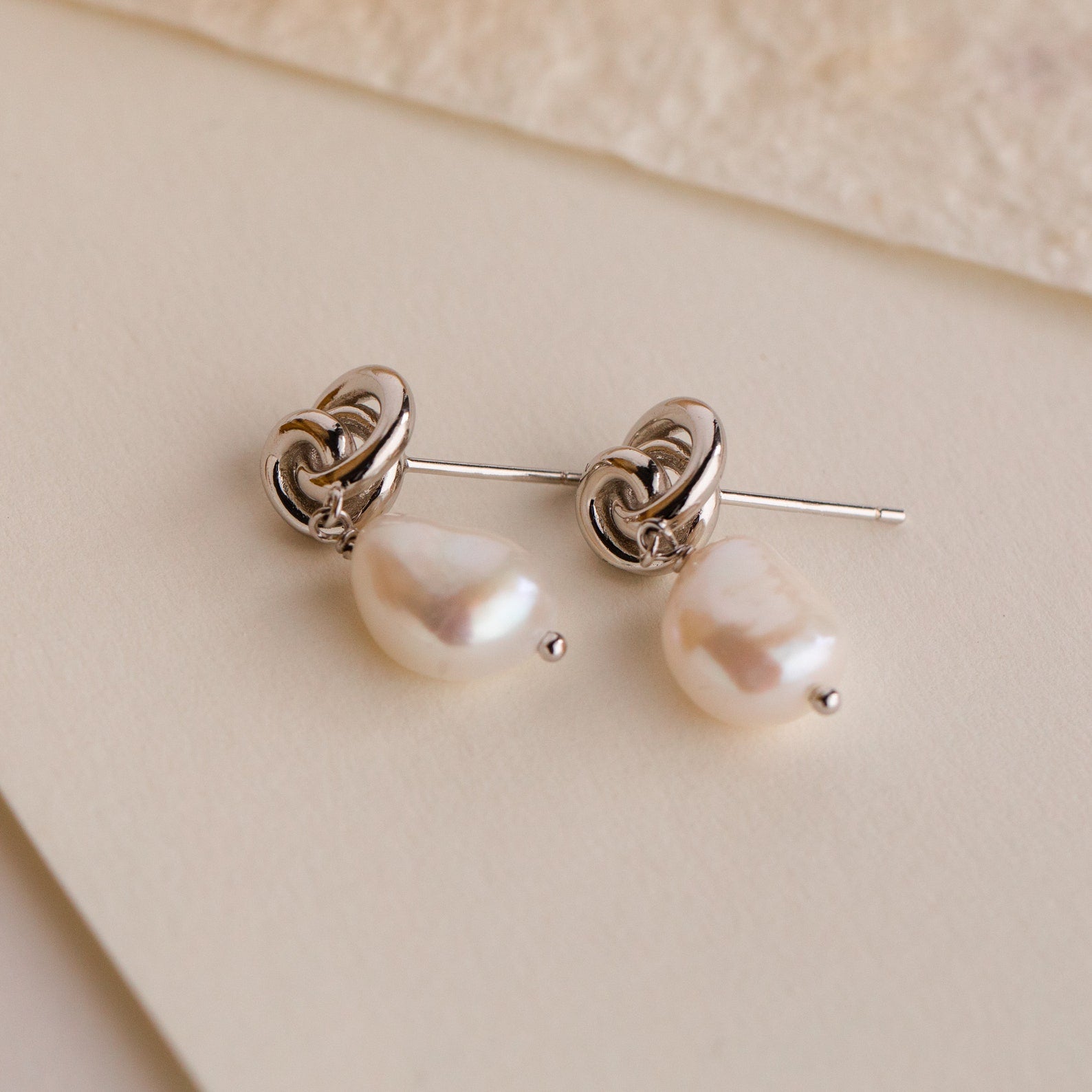Knot Pearl Drop Earrings Sterling Silver