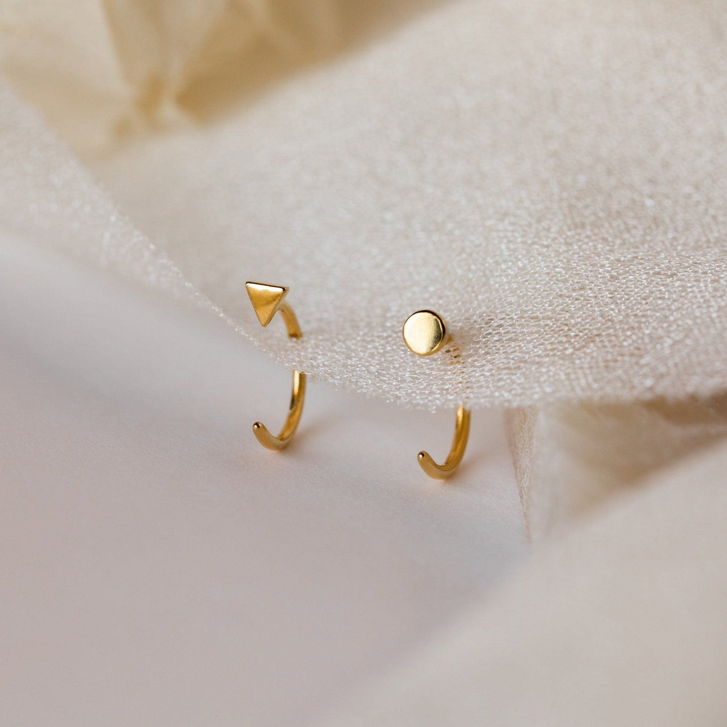Tiny Circle & Triangle Huggies 18K Gold