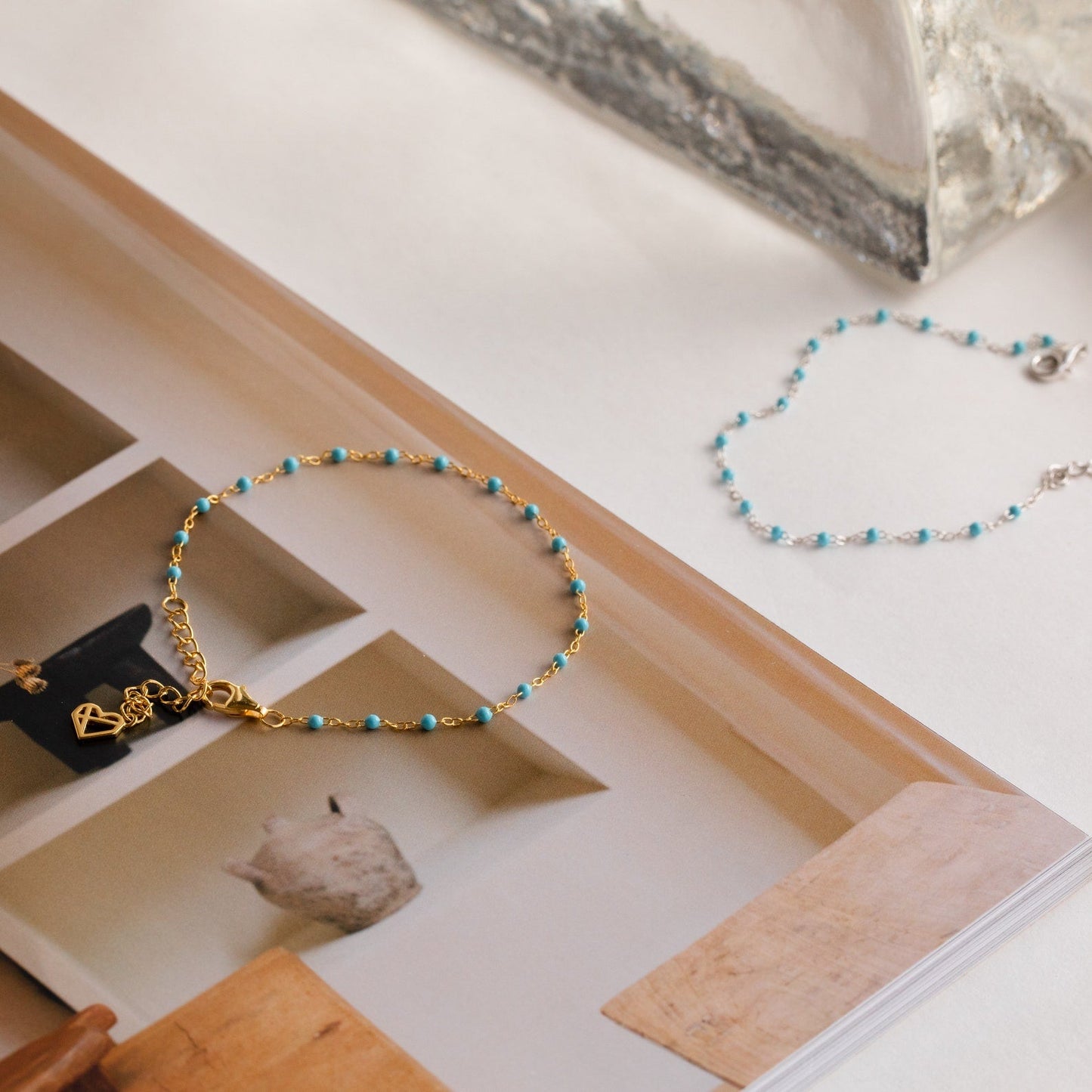 Boho Chic: Turquoise Beaded Bracelet Sterling Silver