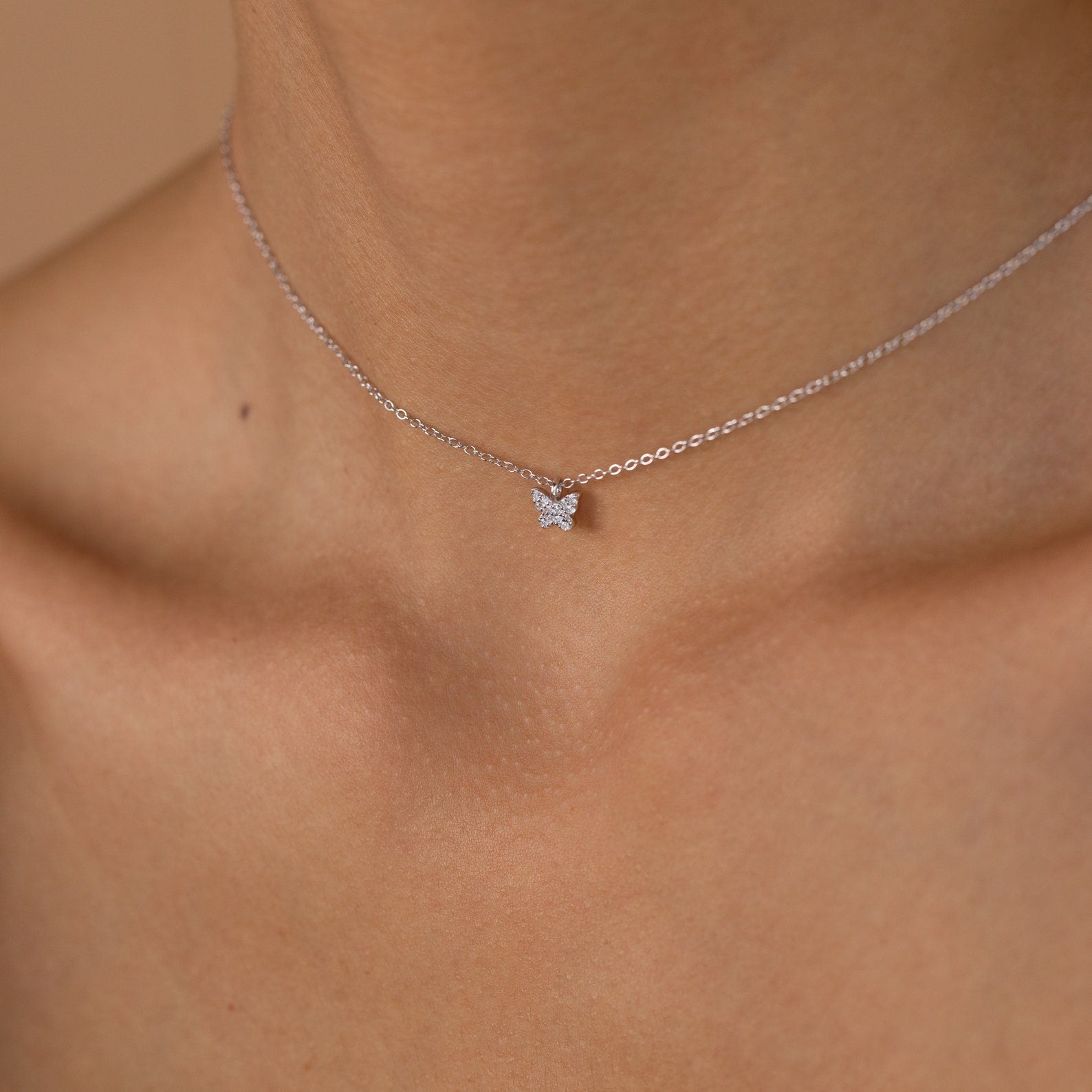Mandy Pave Butterfly Necklace Sterling Silver