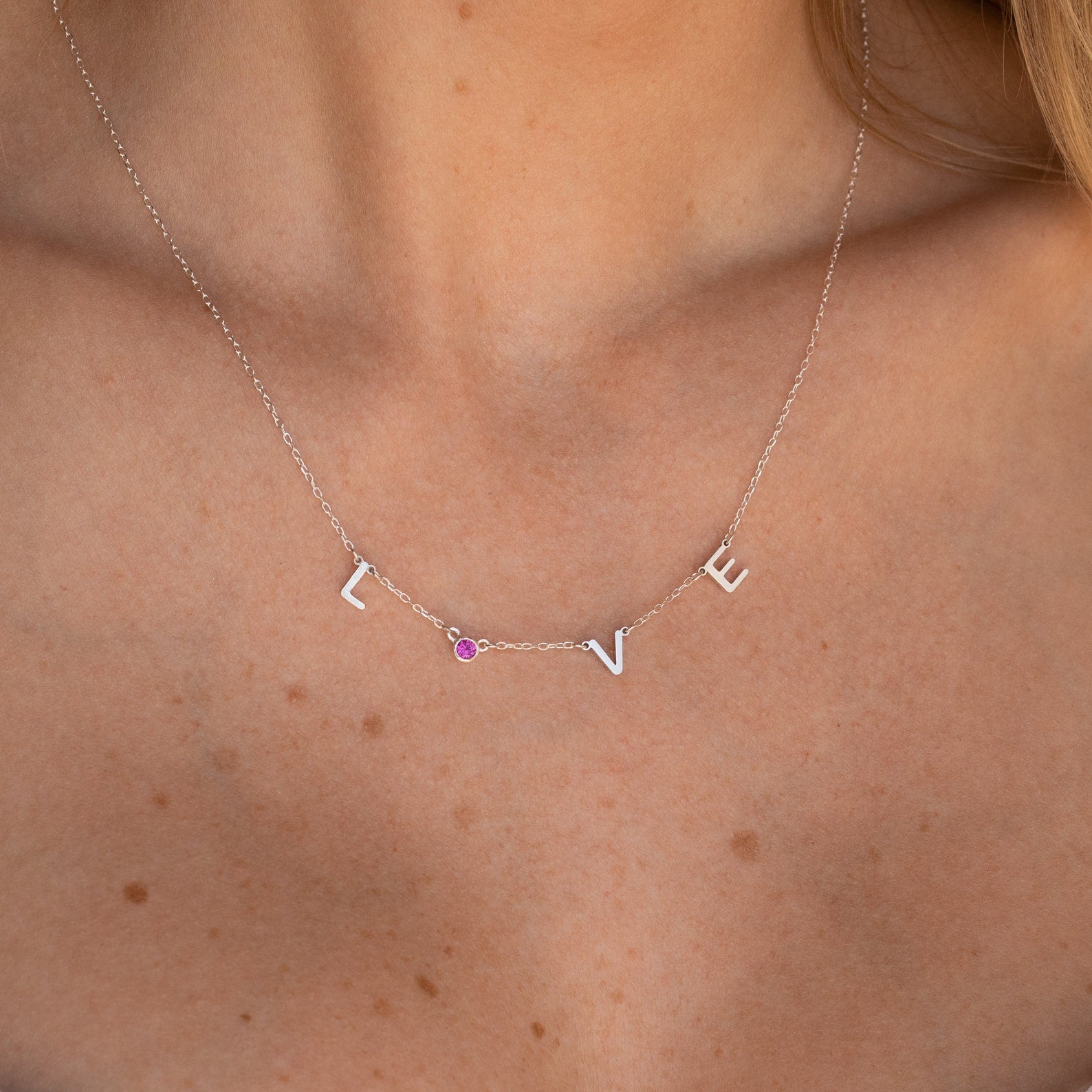 Personalized Birthstone Letter Necklace Sterling Silver