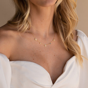 Personalized Birthstone Letter Necklace