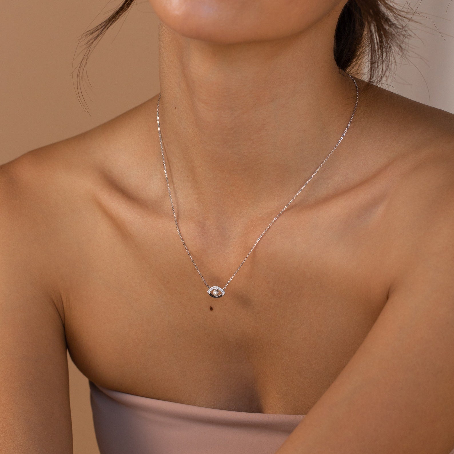Guardian's Blessing: Evil Eye Diamond Necklace Sterling Silver