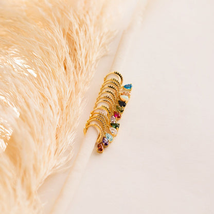 Birthstone Teardrop Diamond Huggie Earrings