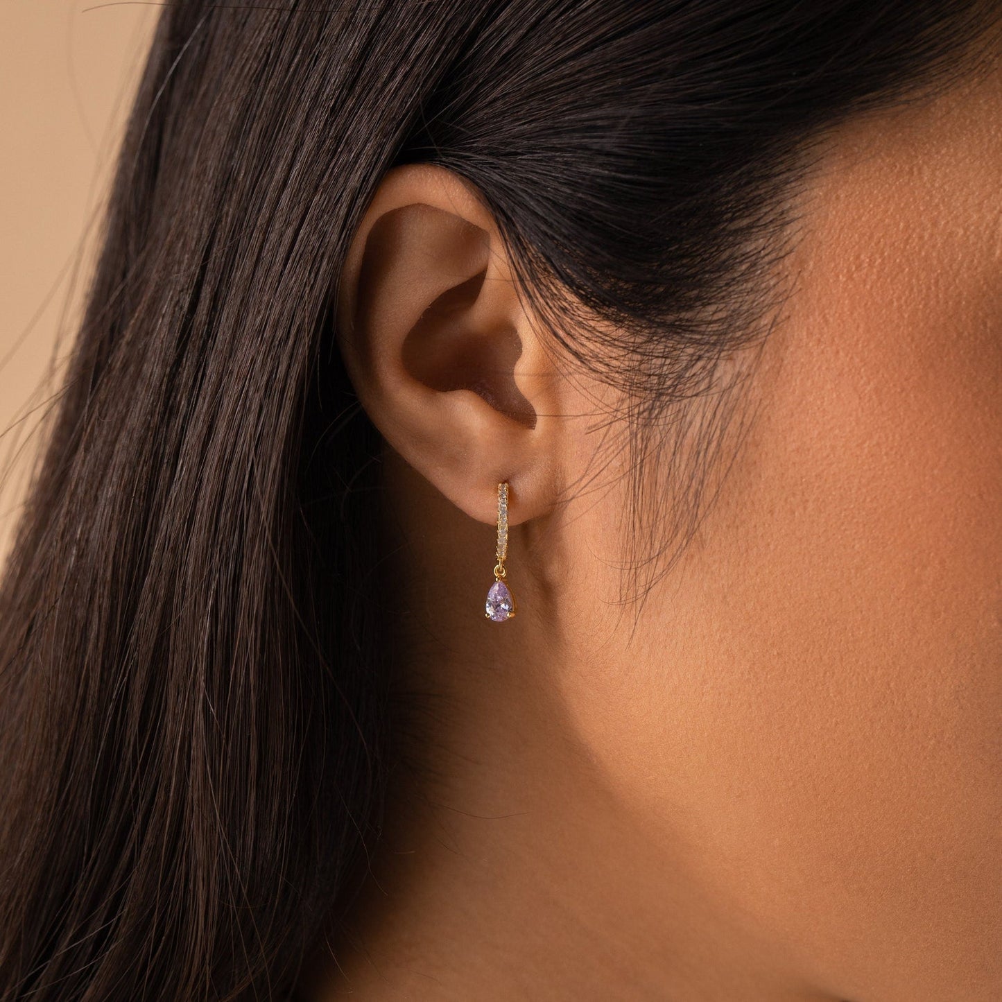 Birthstone Teardrop Diamond Huggie Earrings