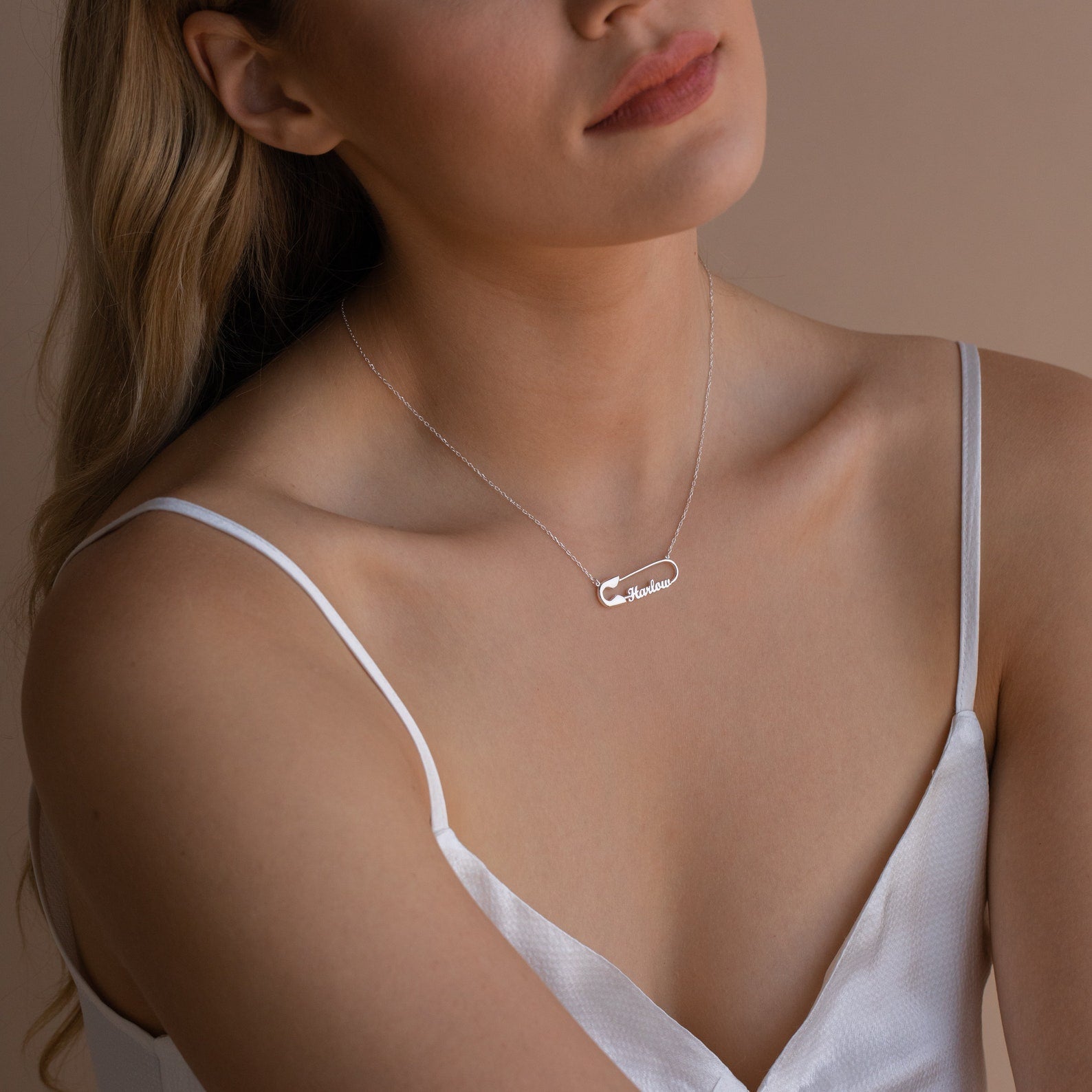 Safety Pin Name Necklace Sterling Silver