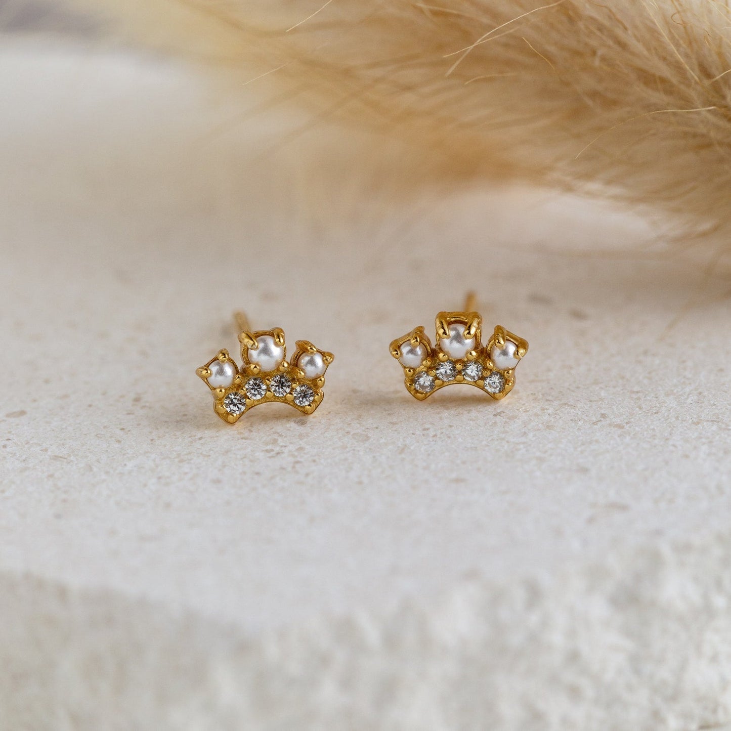 Reign Supreme in Elegance with Crown Pearl Stud Earrings