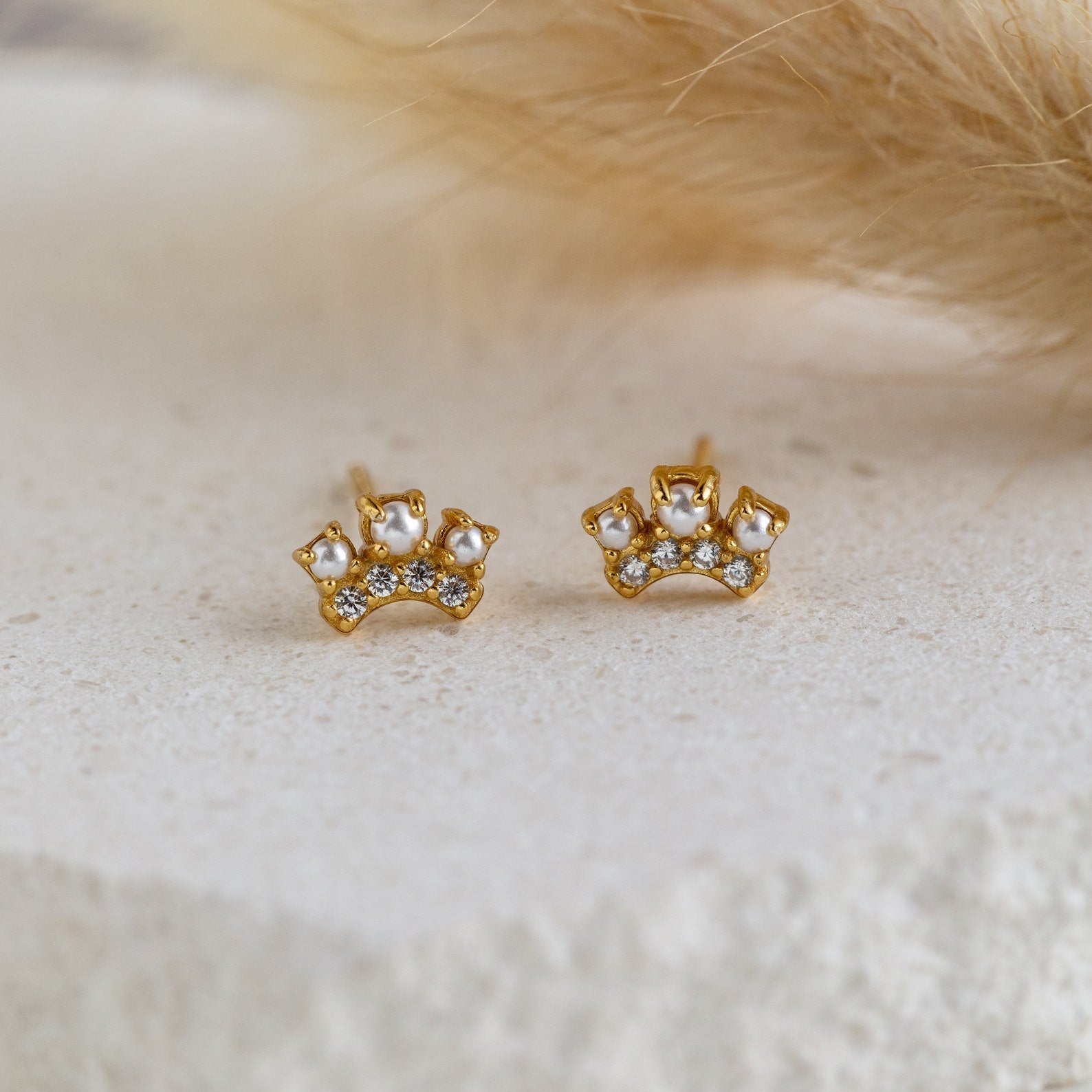 Reign Supreme in Elegance with Crown Pearl Stud Earrings